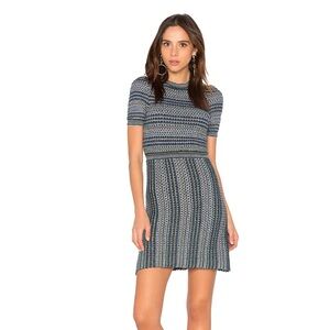 Free People Into You mini knit sweater dress blue green gray white metallic XS
